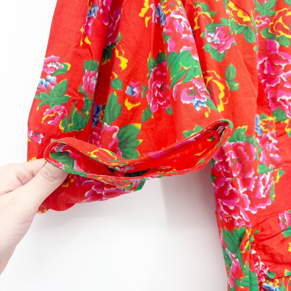 Rhode Women Red Dazzle Floral Ruched Pia Puff Sleeve Romantic Mini Dress Size XS - Picture 5 of 9